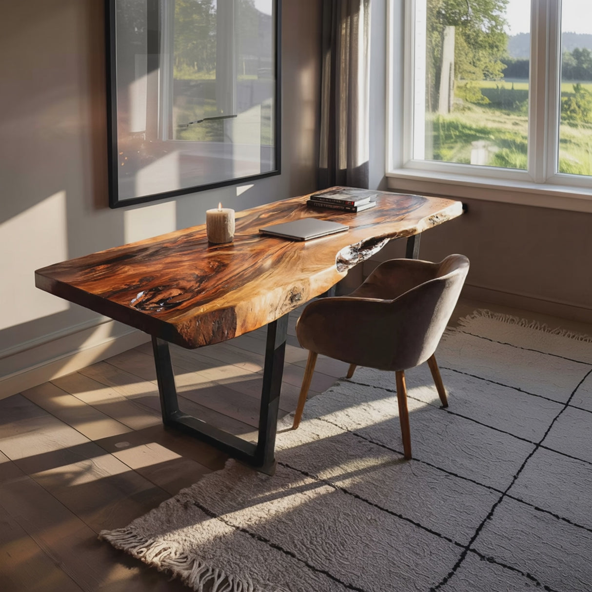 Modern Wooden Live Edge Desk For Small Spaces