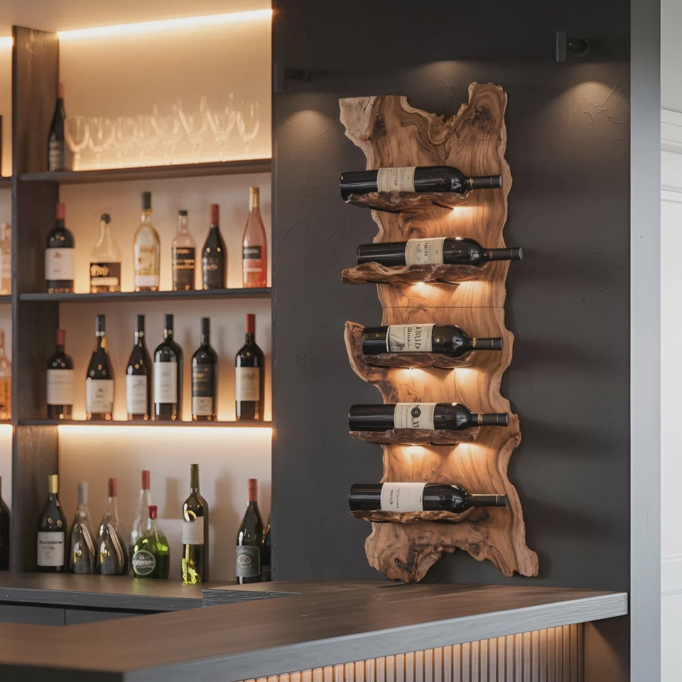 Modern Wooden Live Edge Wine Holder For Entryway Furniture