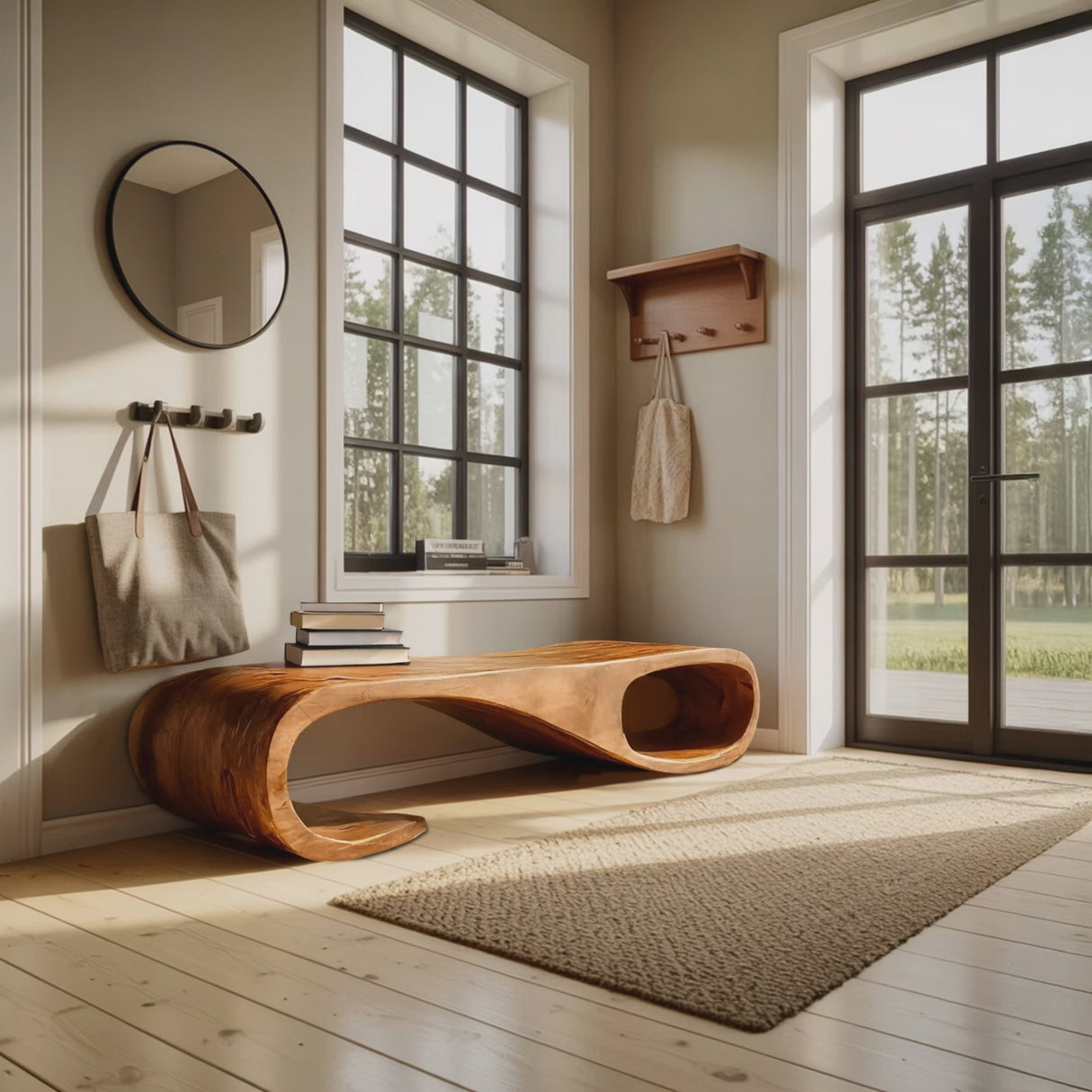 Modern Curved Bench For Entryway Furniture Accent Piece