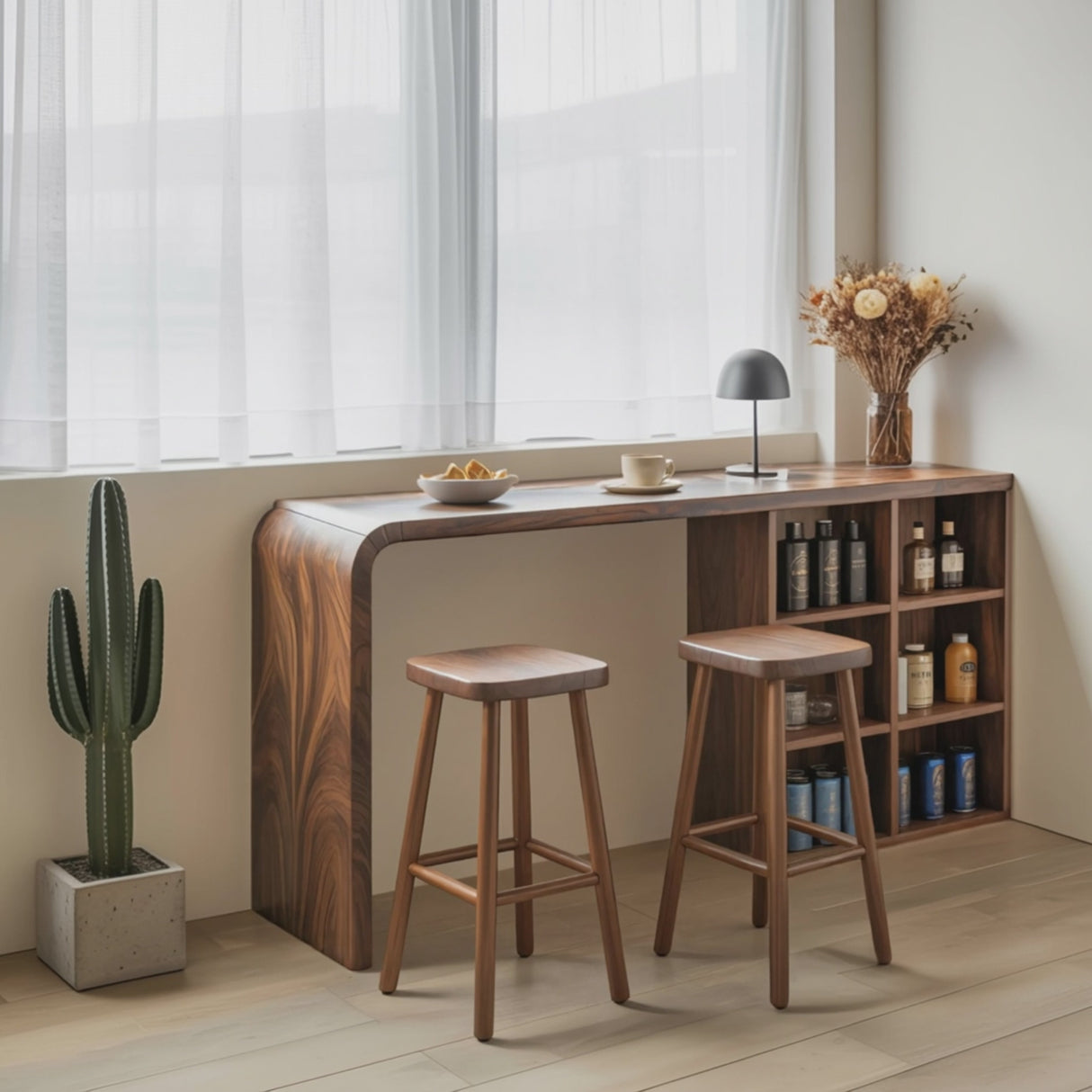 Modern Wooden Bar Table With Storage For Kitchen Or Home Mini Bar