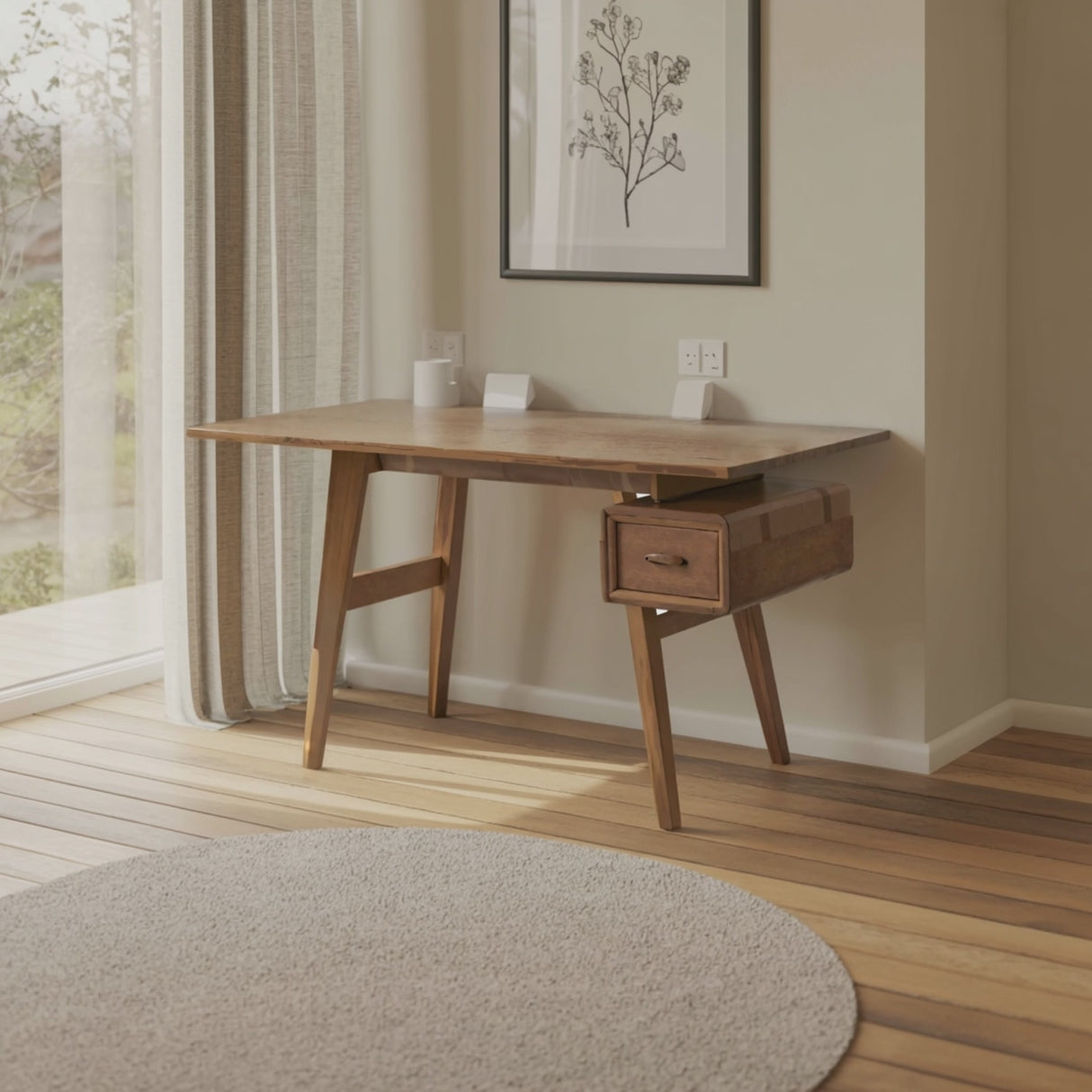 Mid-Century Desk With Drawer For Home Office Space