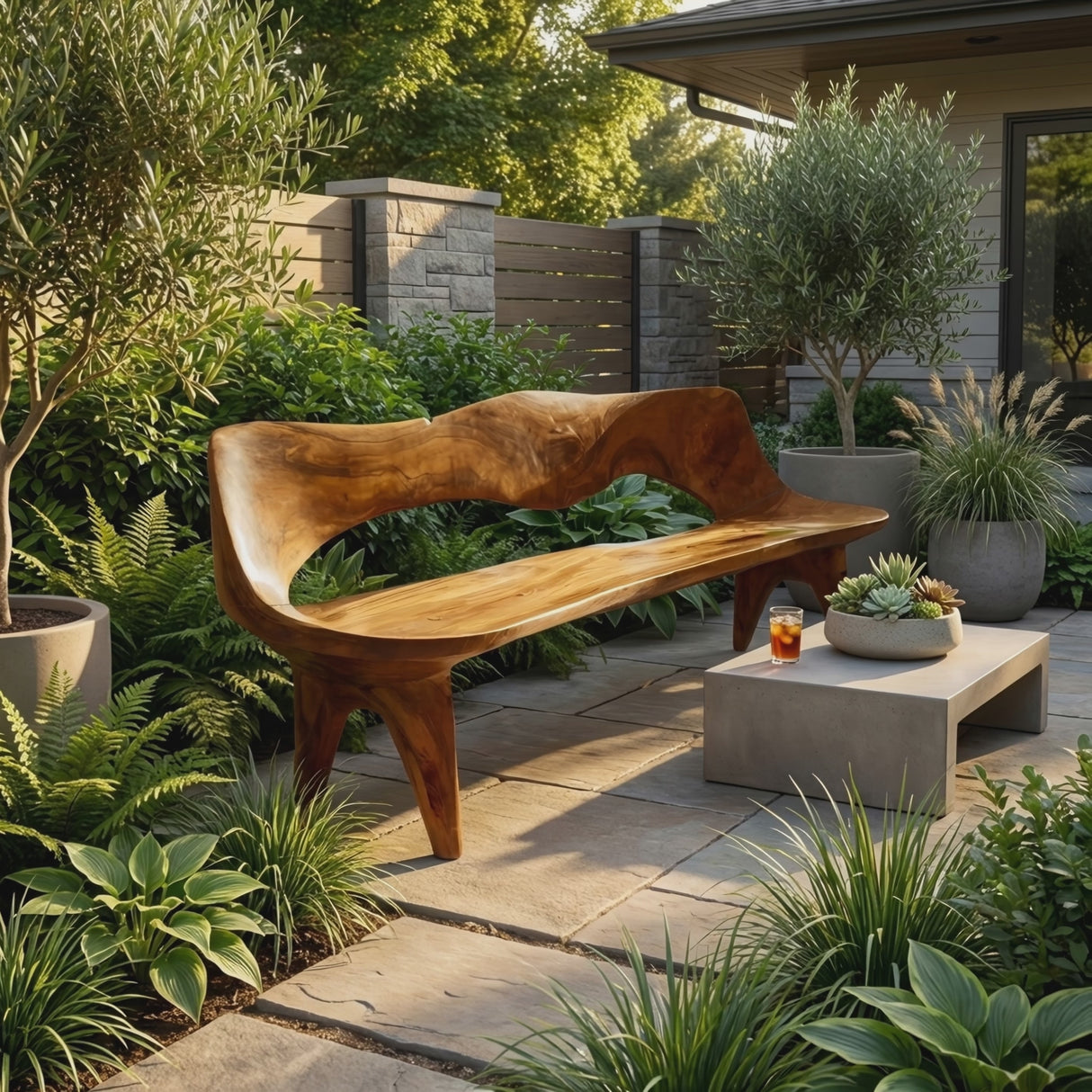 Handcrafted Curved Wood Bench For Outdoor Furniture Styling