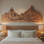 Rustic Mountain Wall Art Sculpture Hand Carved For Bedroom And Living Room