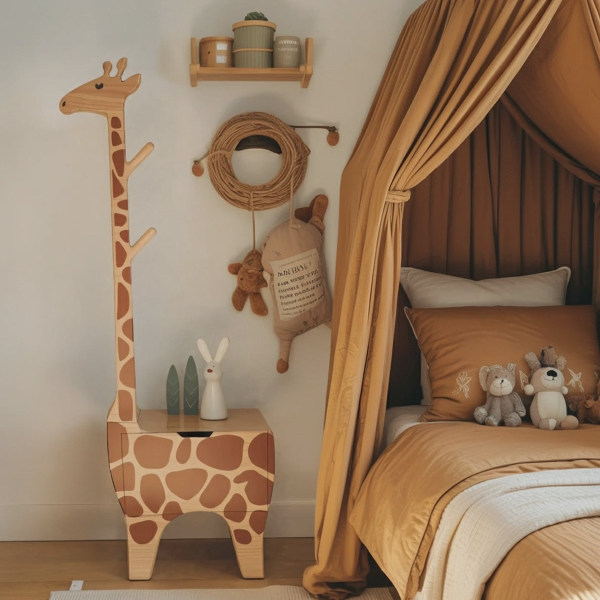 Adorable Giraffe Nightstand With Hooks And Drawer For Kids Room And Nursery