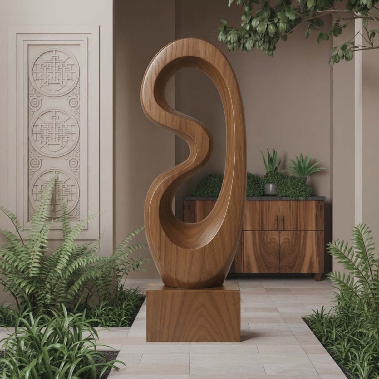 Rustic Solid Wood Abstract Statue For Interior Design