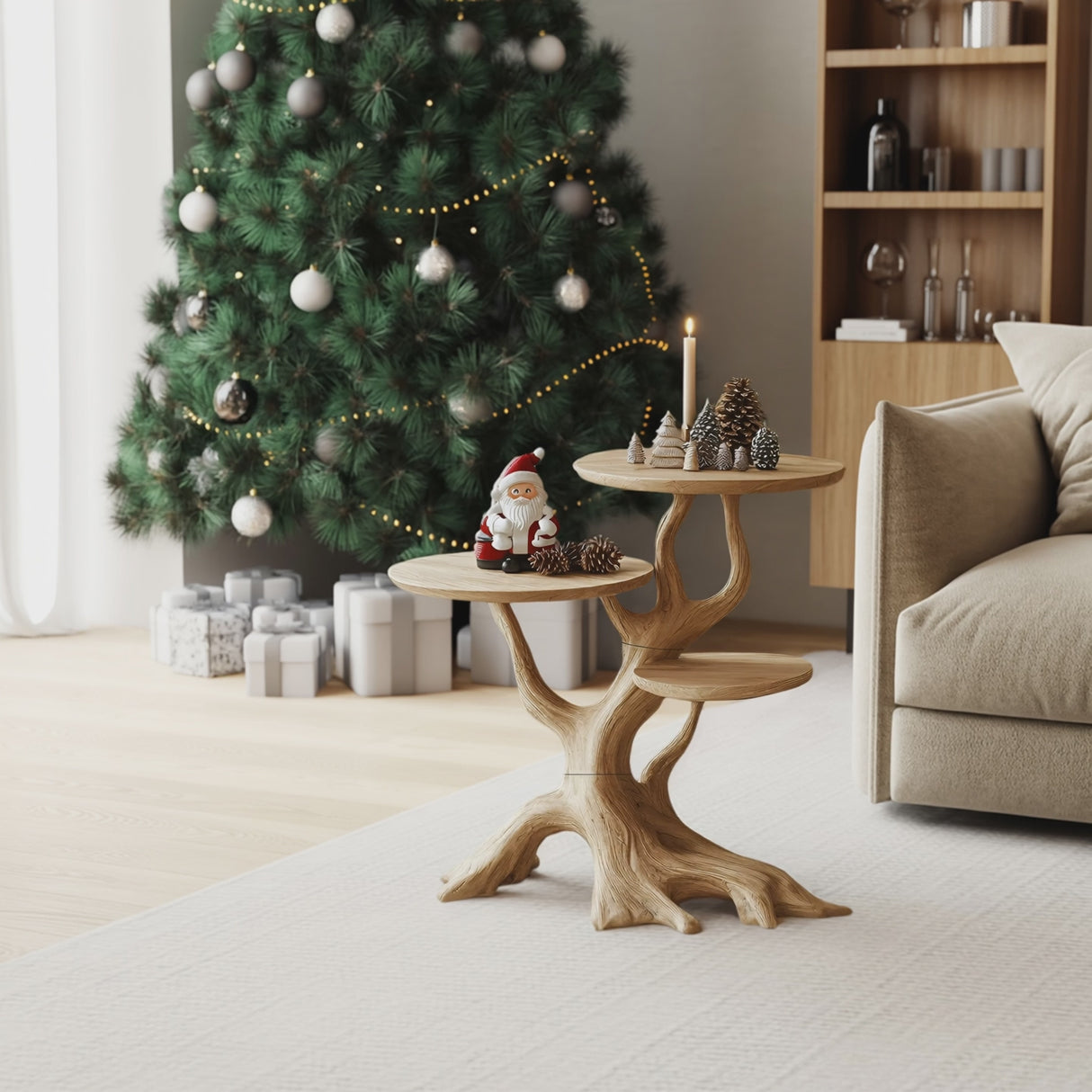 Mid Century Wooden End Table For Living Room Christmas Decor