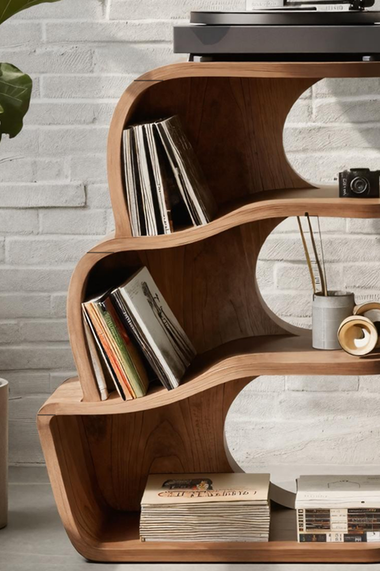 Farmhouse Wooden Record Player Cabinet For Entryway