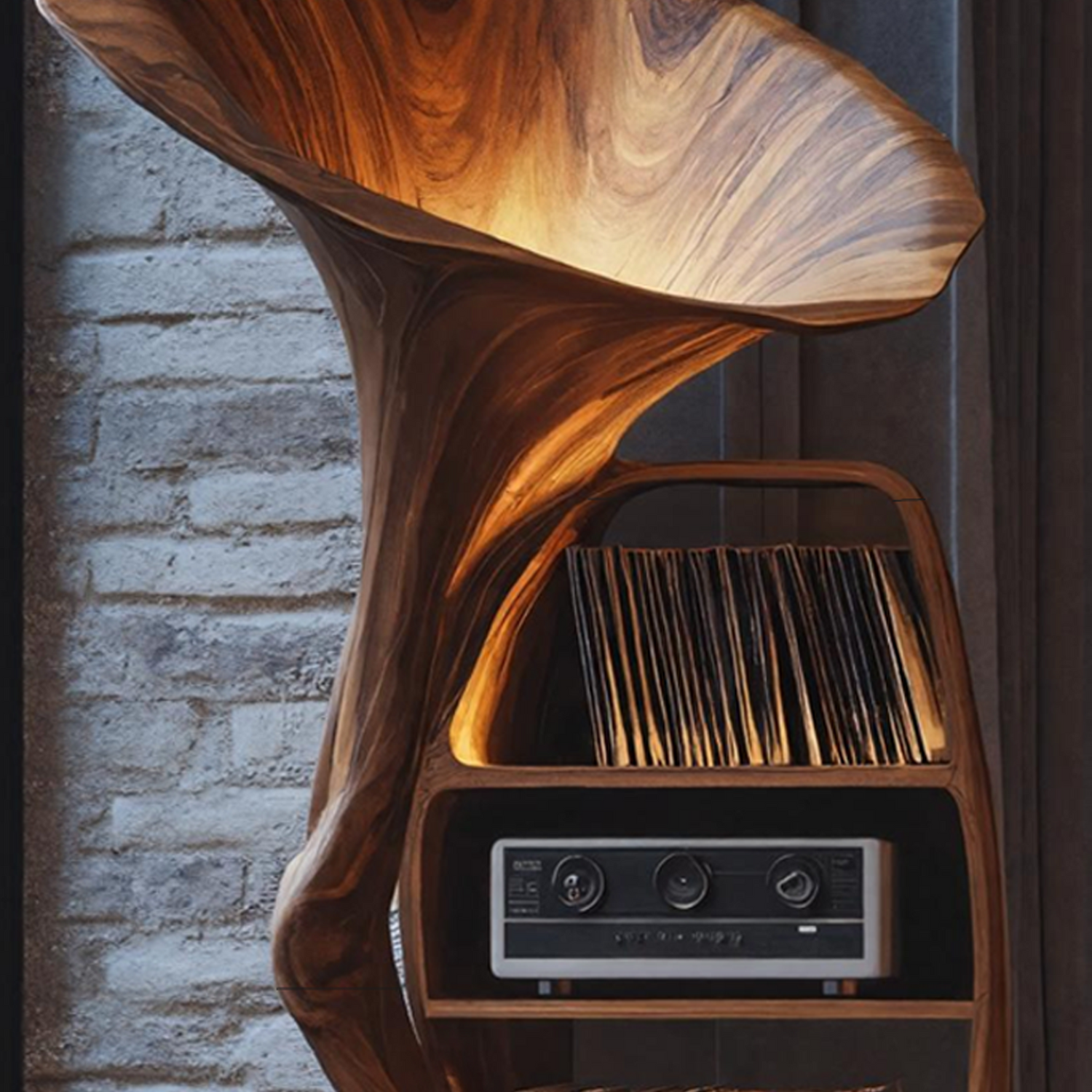 Handcrafted Wood Record Player Stand For Entryway