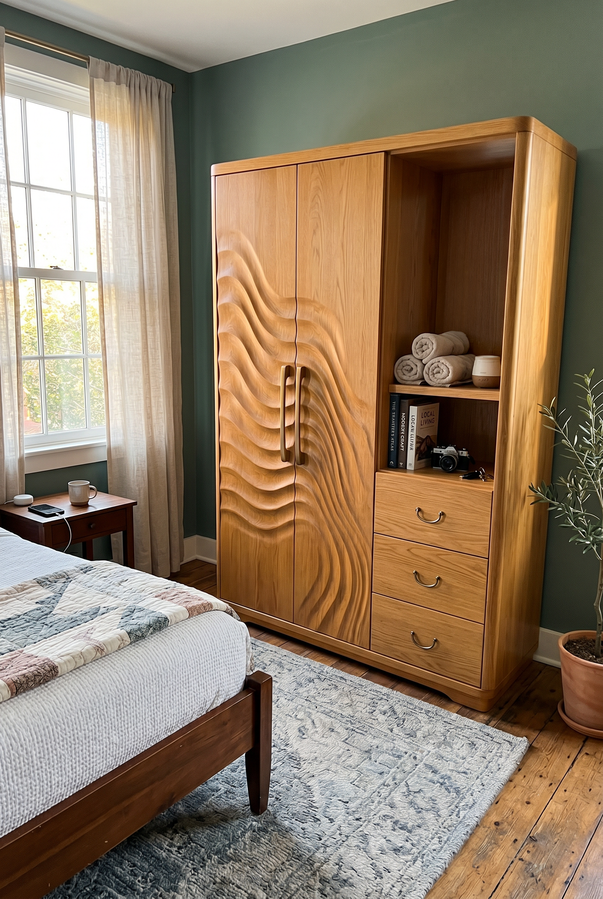 Scandinavian Organic Shape Closet For Apartment Bedroom Interior