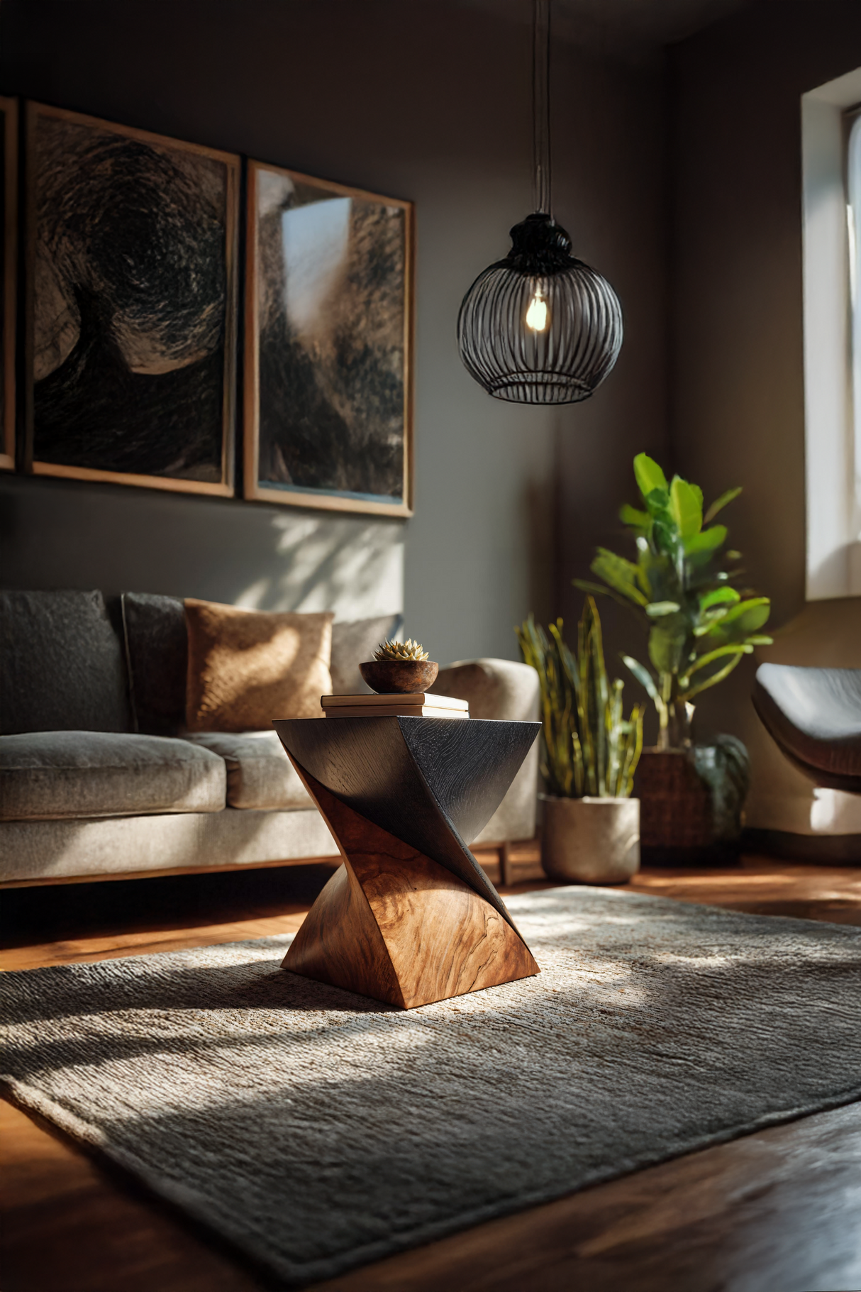 Handcrafted Wooden Side Table For Living Room Art Style