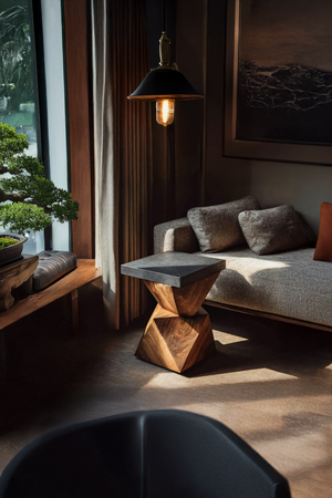 Farmhouse Solid Wood End Table For Cottage Living Room