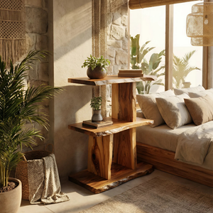 Handcrafted Wooden Live Edge Standing Shelf For Bedroom Storage Decor