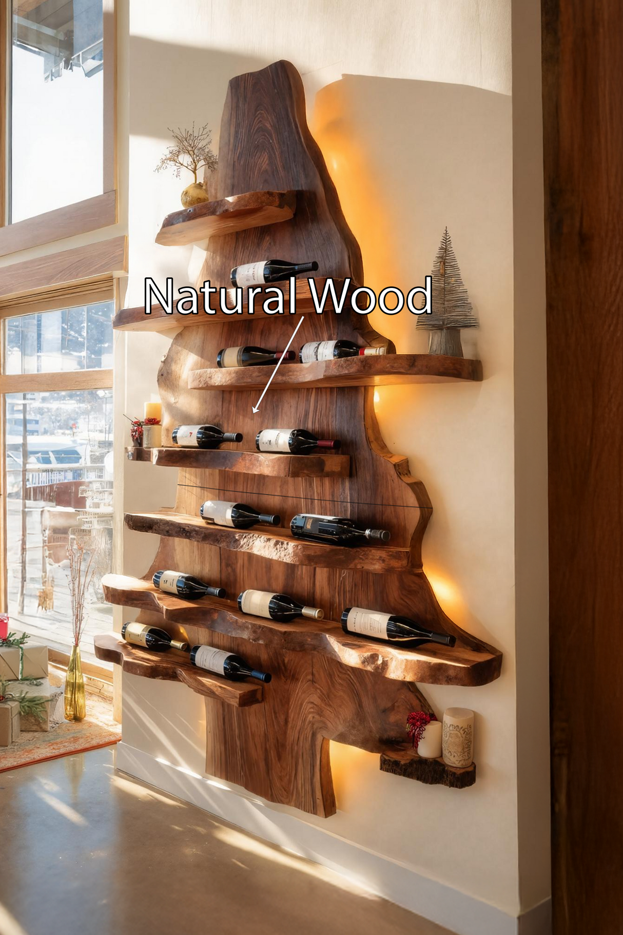 Farmhouse Live Edge Wine Holder For Living Room Wine Display