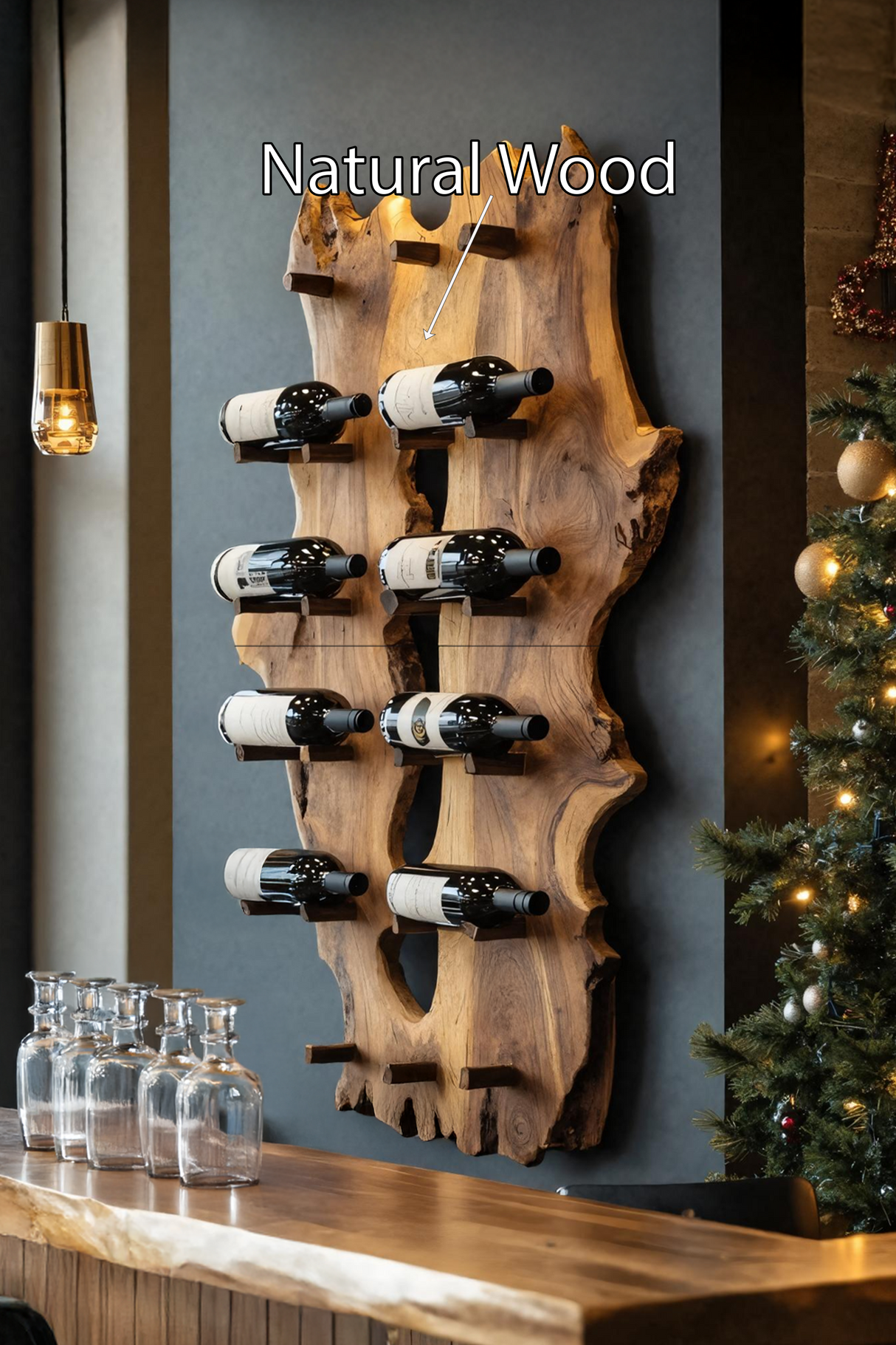 Mid Century Live Edge Wine Holder For Elegant Entryway Decor