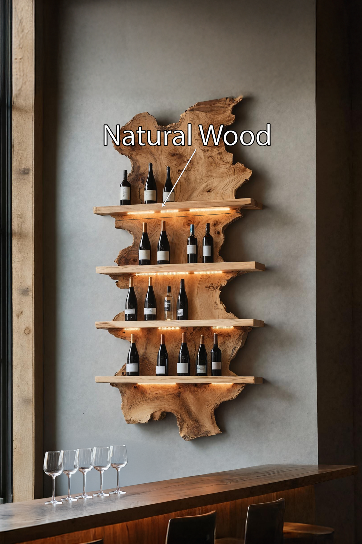 Mid Century Live Edge Wine Holder For Bar Decor And Home Art