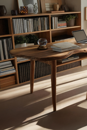 Mid Century Wooden Live Edge Desk For Modern Home Office Decor