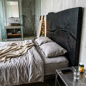 Modern Live Edge Wood Headboard For Warm Minimalist Bedroom