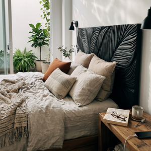 Organic Leaf Relief Wood Headboard For Minimal Bedroom