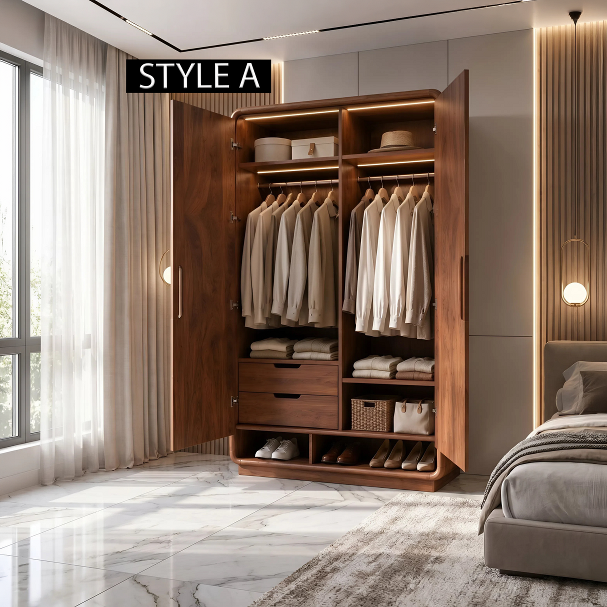 Minimalist Textured Surface Wardrobe For Guest Room Interior