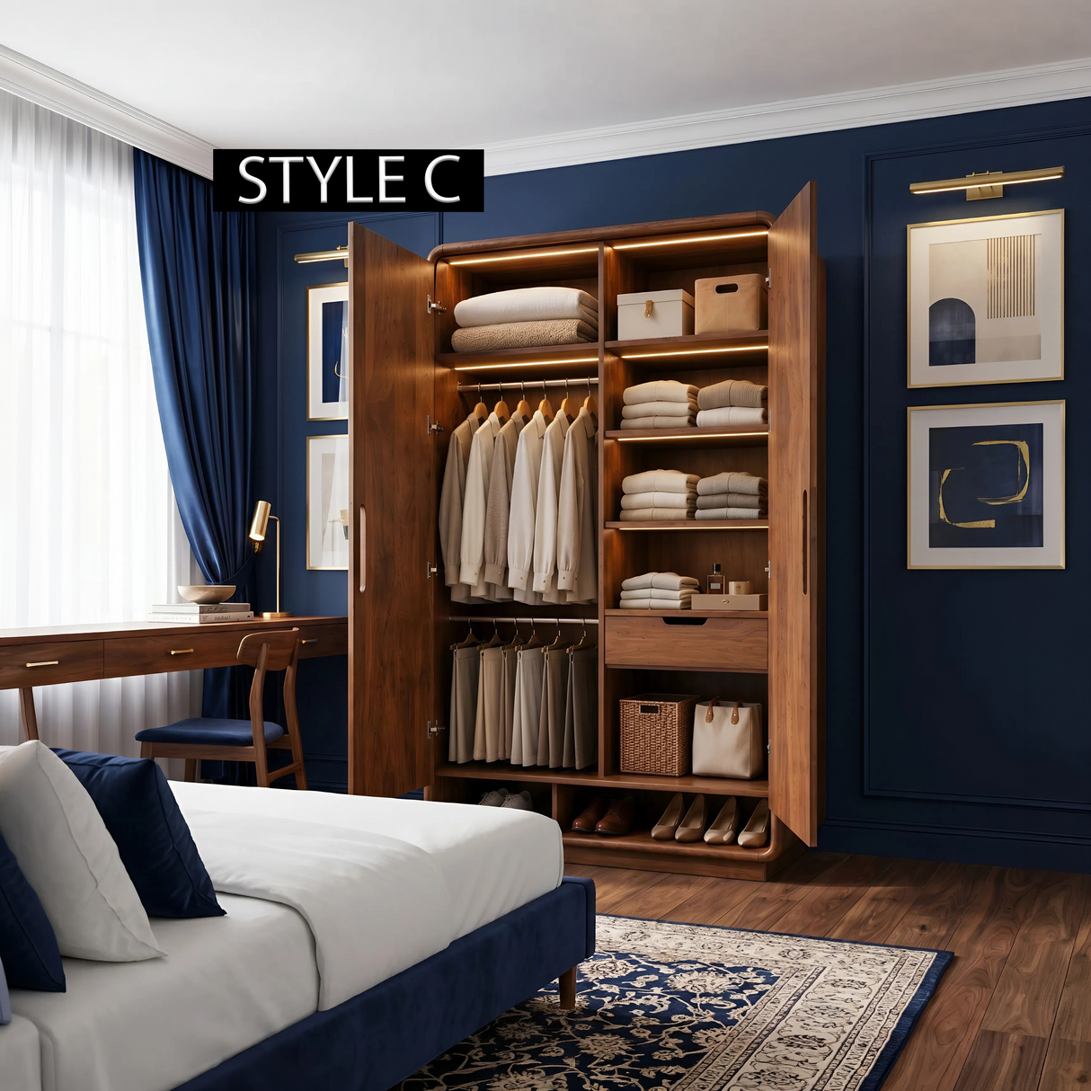 Minimalist Textured Surface Wardrobe For Guest Room Interior