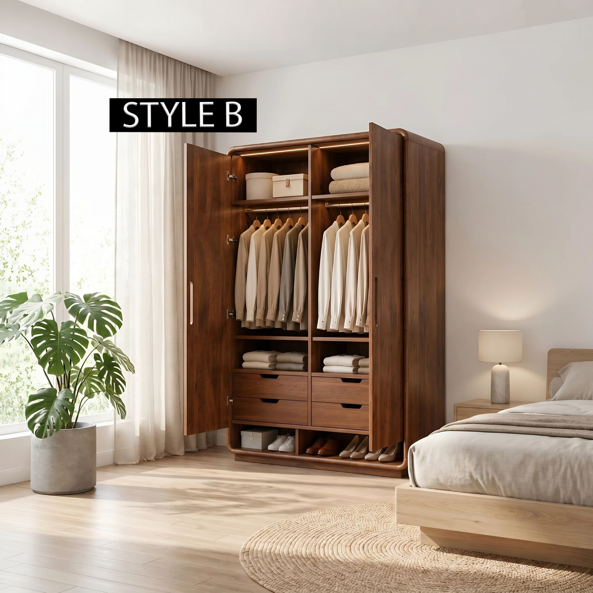 Minimalist Textured Surface Wardrobe For Guest Room Interior