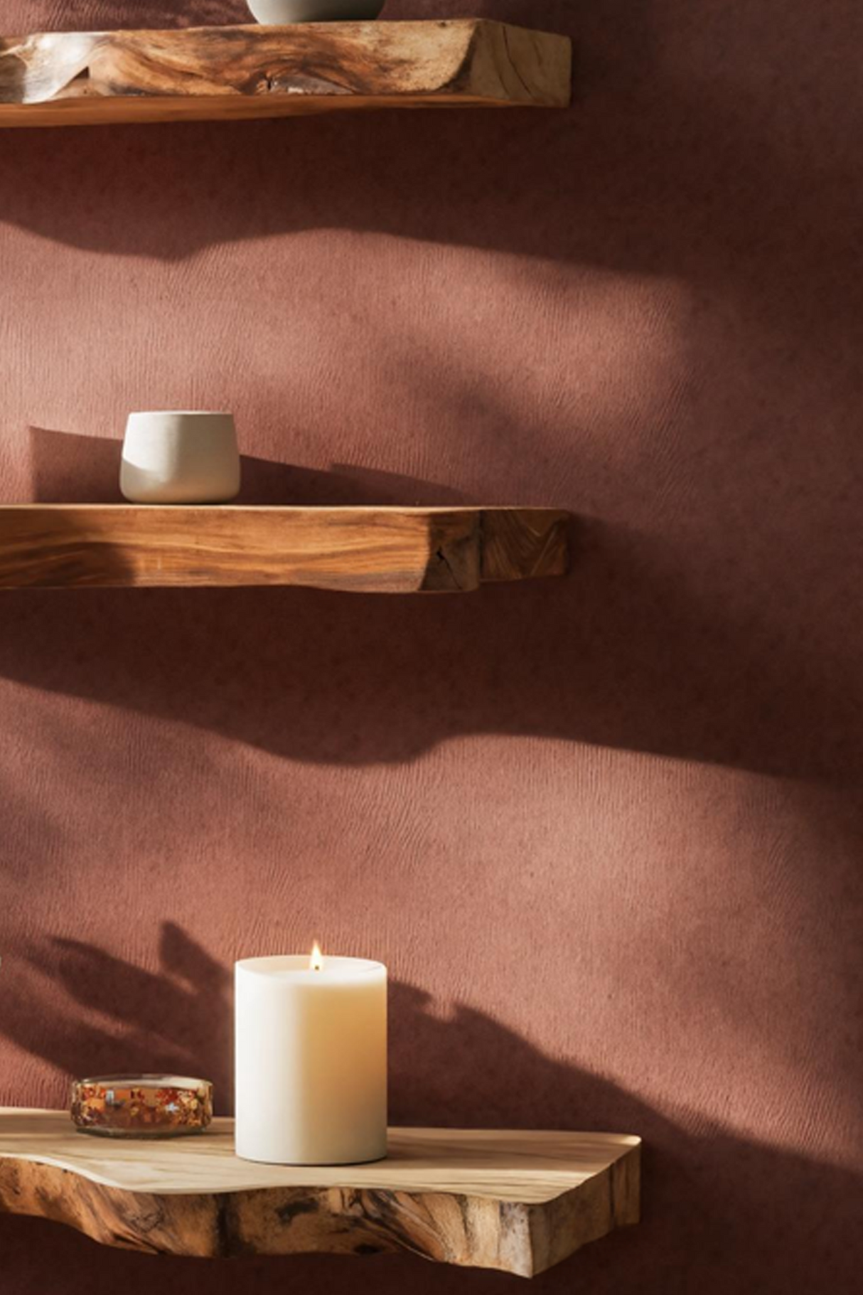 Mid Century Wooden Floating Shelf For Holiday Living Room Setup