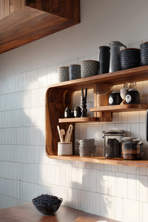 Modern Curved Wooden Kitchen Shelf For Furniture Decor