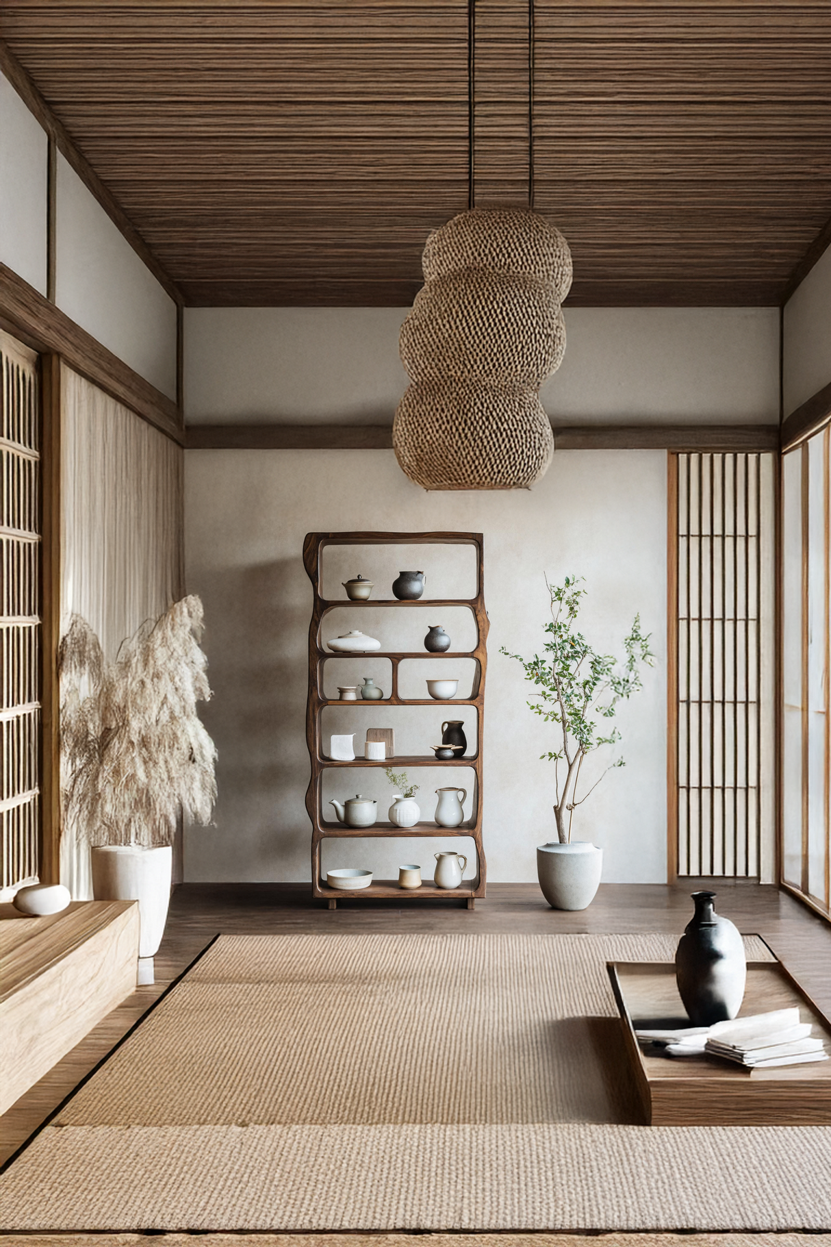 Mid Century Wooden Open Shelf For Living Room Furniture Decor