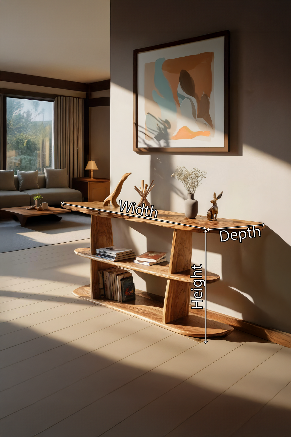 Mid Century Live Edge Console Table For Contemporary Decor