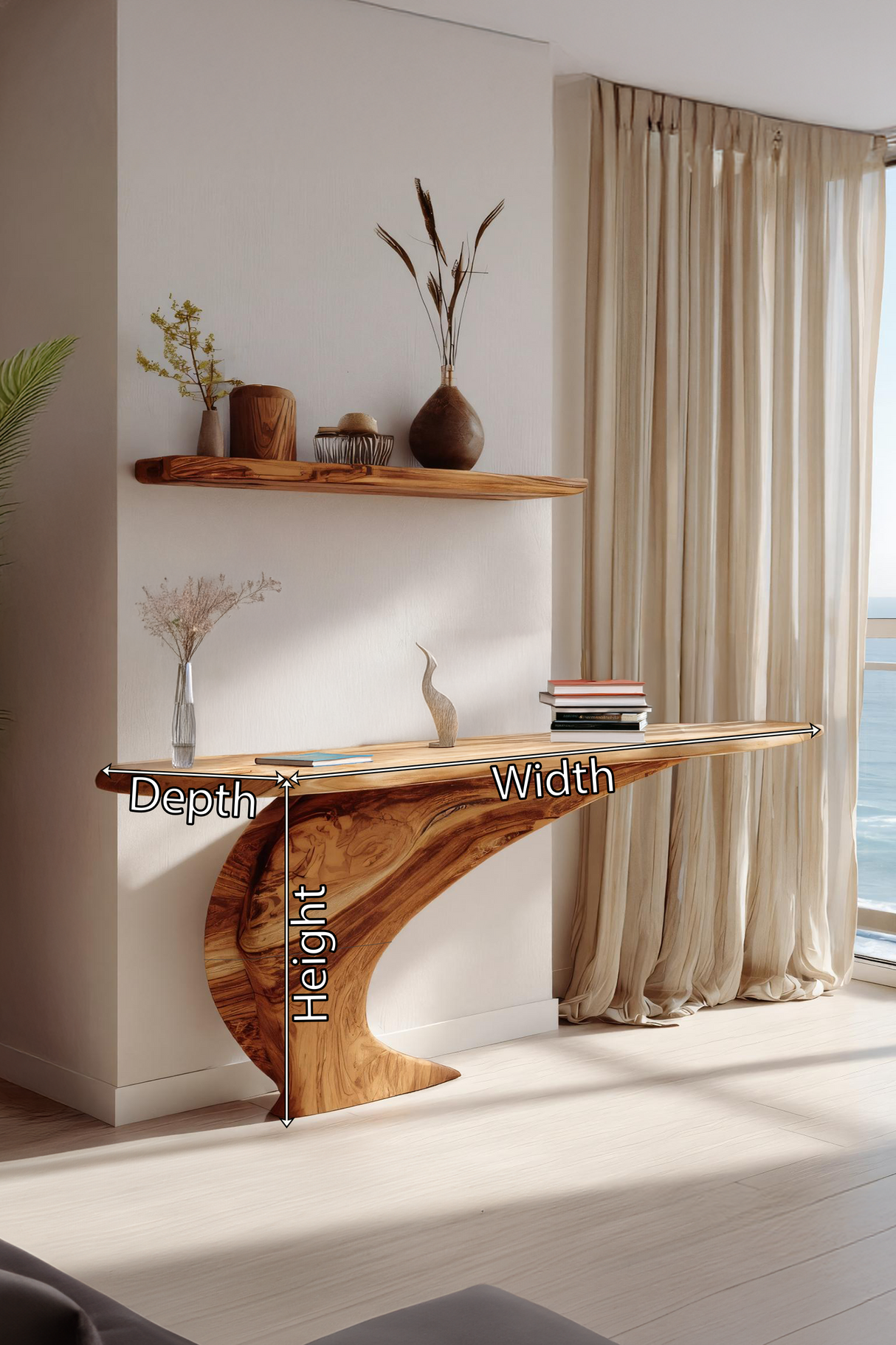 Mid Century Wooden Live Edge Console Table For Living Room Decor