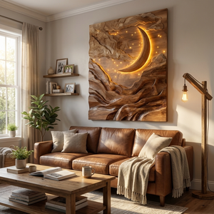 Crescent Moon Mountain Wood Wall Art For Living Decor