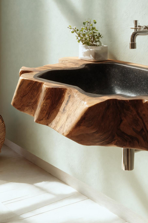 Handcrafted Wooden Wall Mounted Bathroom Sink For Natural Decor