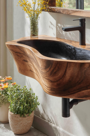 Modern Wall Mounted Wooden Bathroom Sink For Compact Bathroom Design