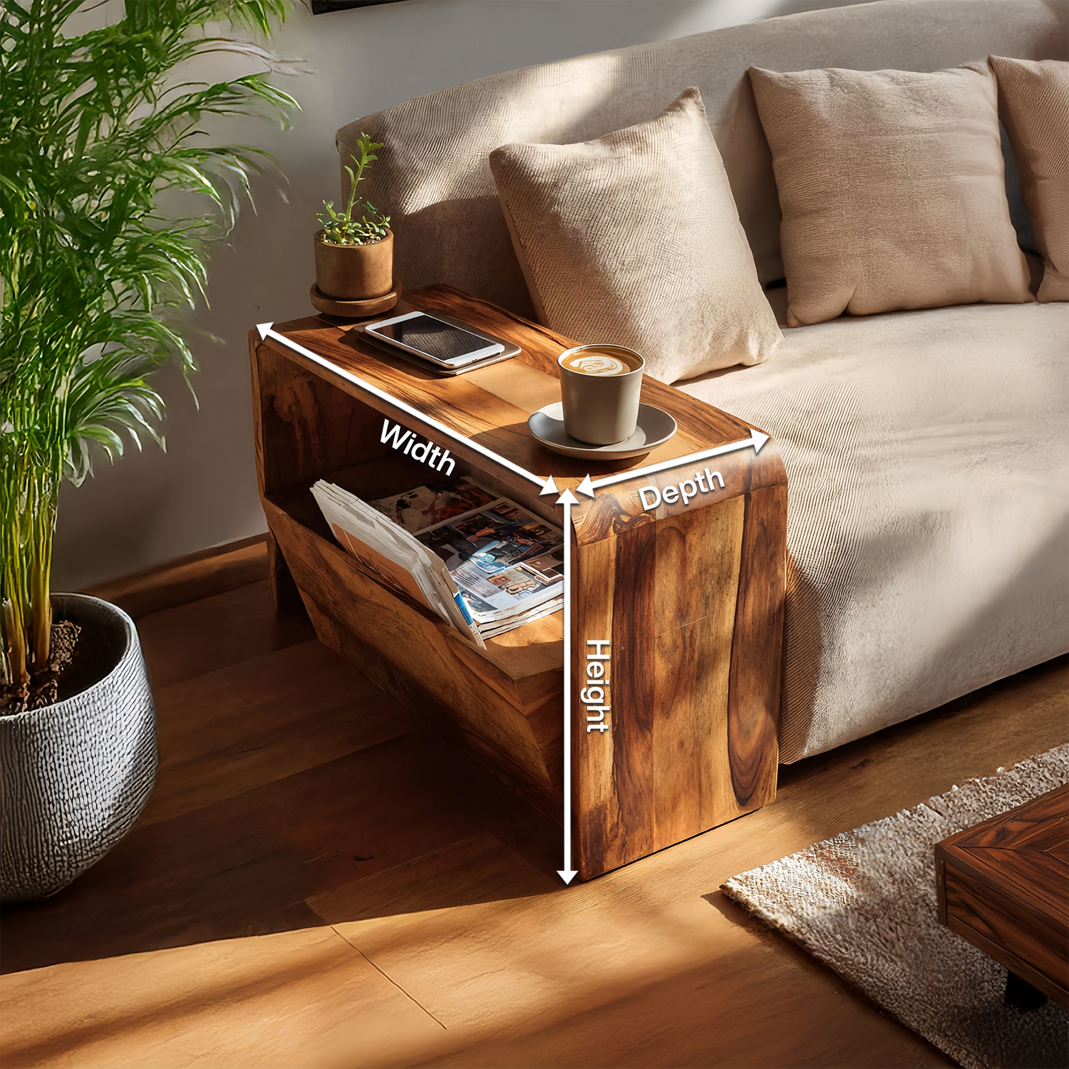 Handcrafted Wooden Side Table For Living Room Accent