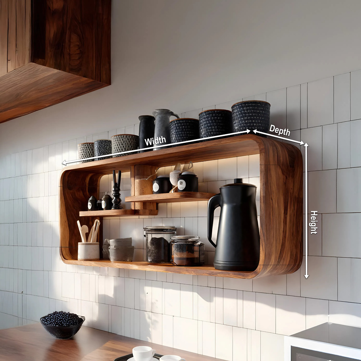 Modern Curved Wooden Kitchen Shelf For Furniture Decor