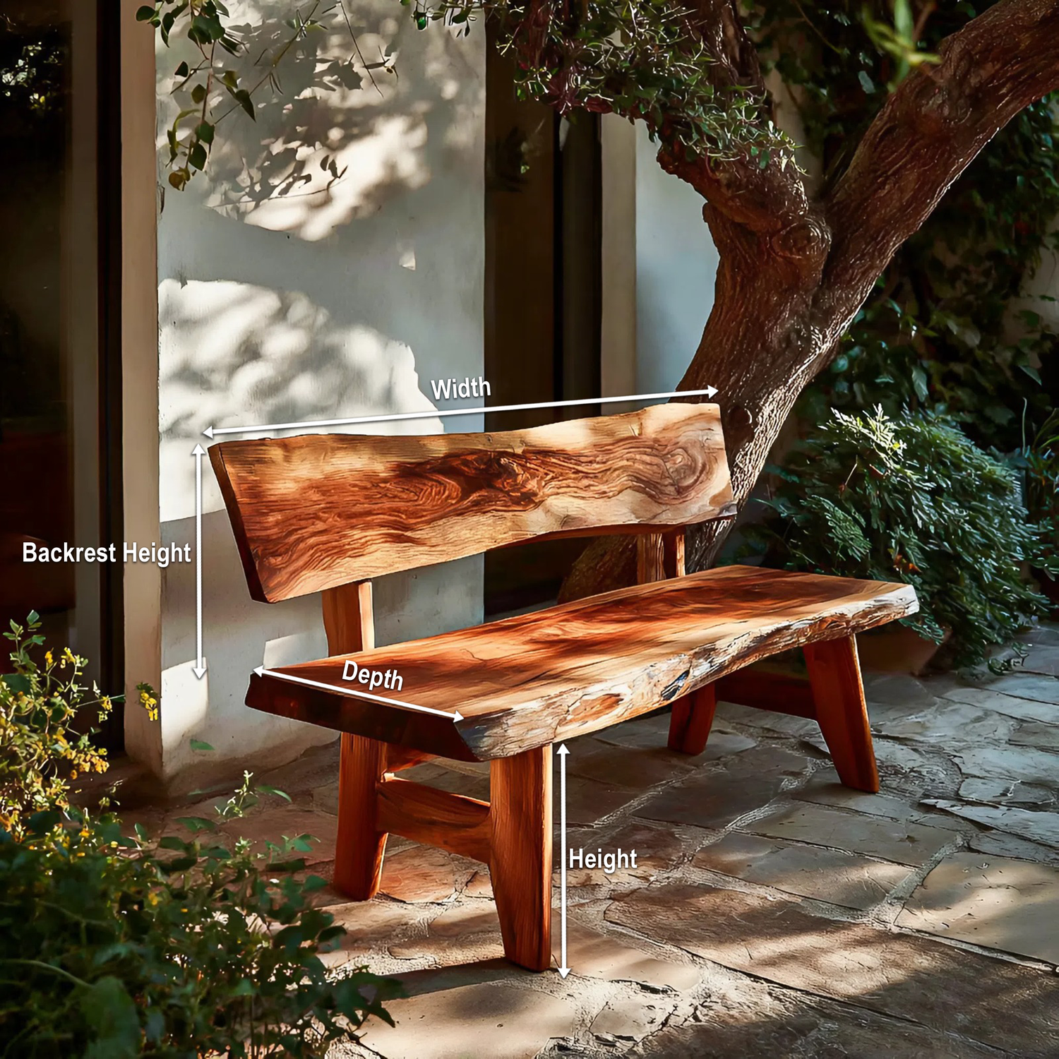 Live Edge Outdoor Wood Bench For Patio And Backyard