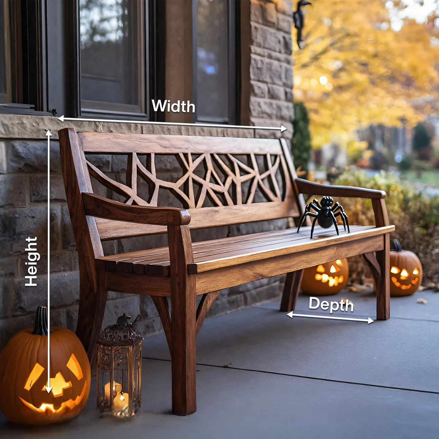 Rustic Solid Wood Halloween Bench For Spooky Outdoor Home Decor