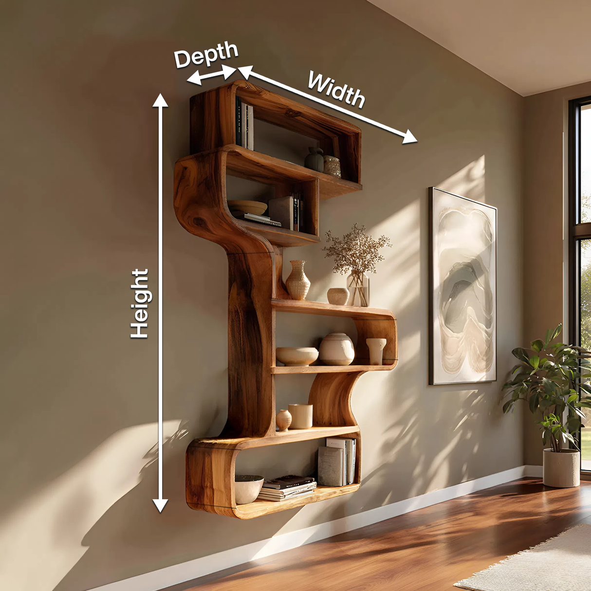 Industrial Natural Wood Wall Rack For Entryway Storage Display