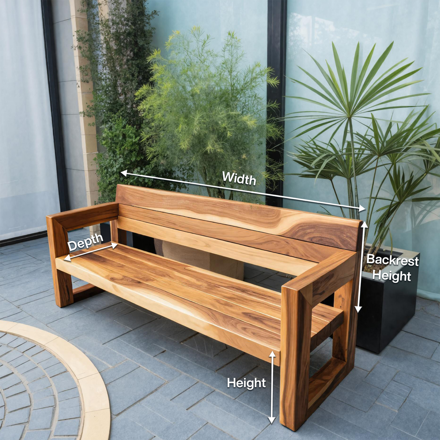 Modern Solid Wood Outdoor Bench With Armrests For Garden Or Entryway