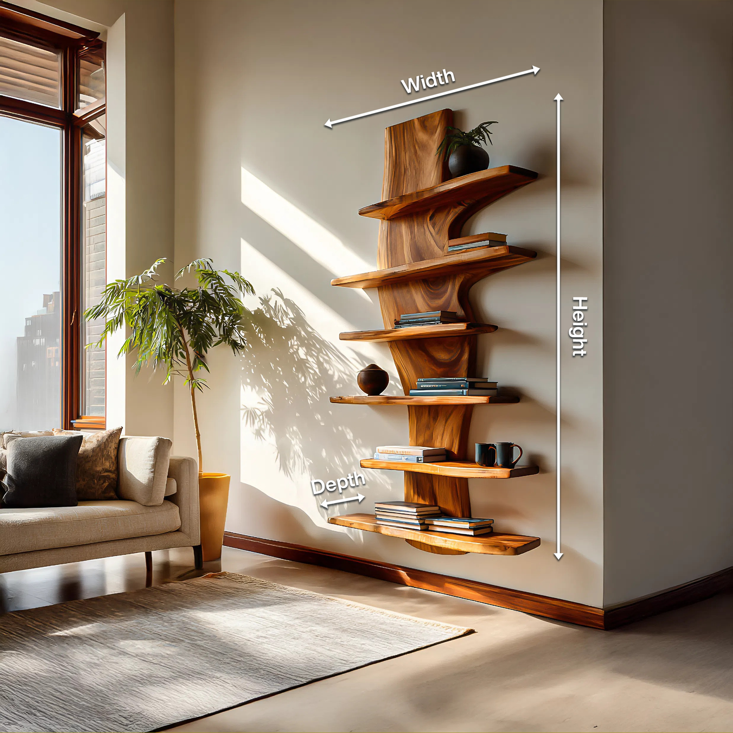 Modern Wooden Floating Bookshelf For Living Room Decor