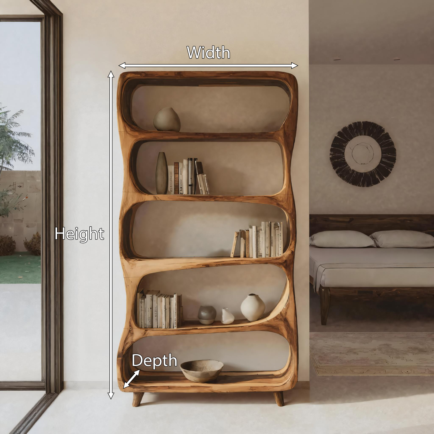 Handcrafted Bookshelf With Open Shelving Unit For Living Room