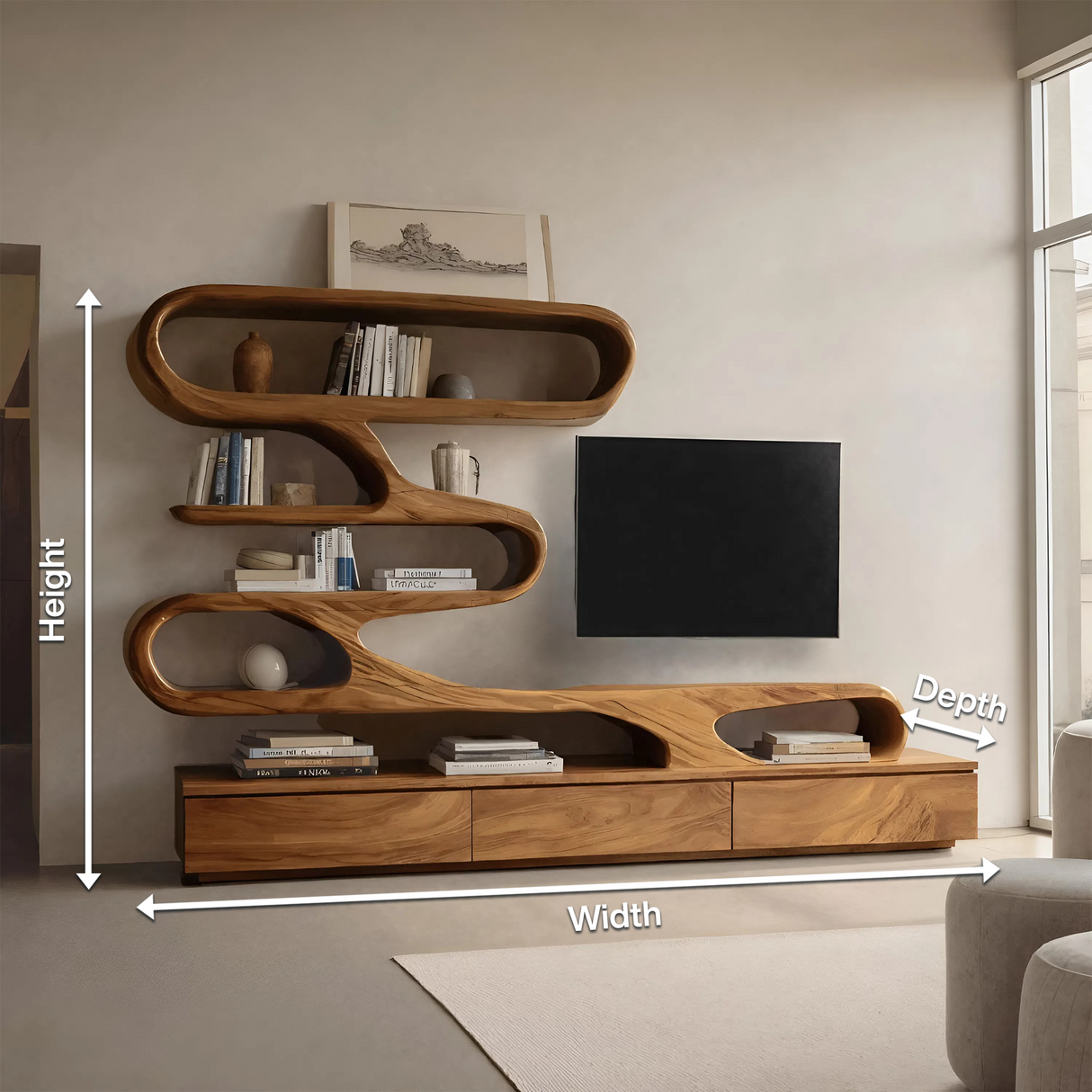 Modern Organic Wall TV Shelf System For Living Room