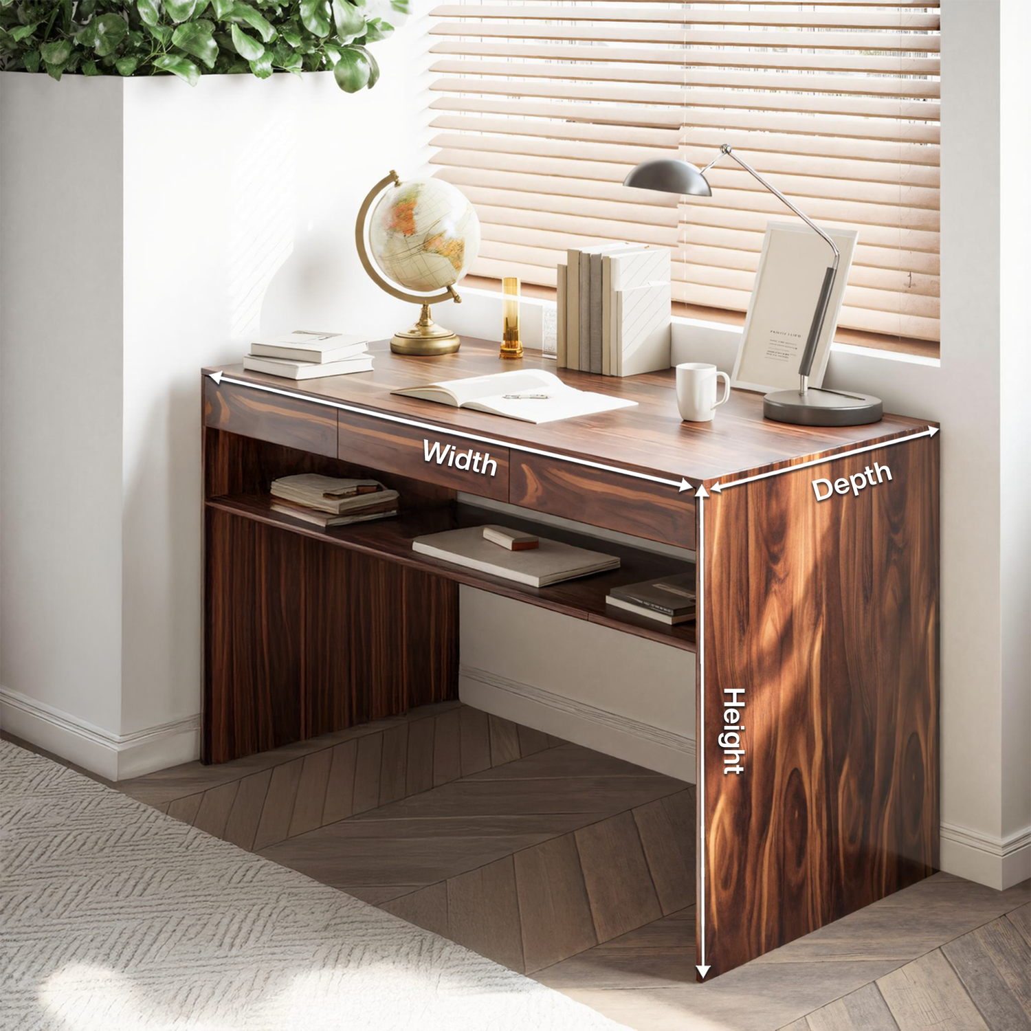 Mid Century Modern Solid Wood Writing Desk With Drawers For Home Office