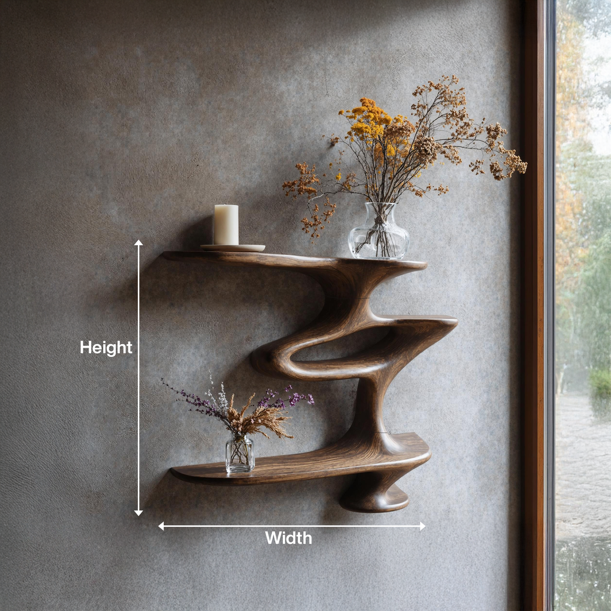 Mid Century Live Edge Wall Mount Shelf Living Room