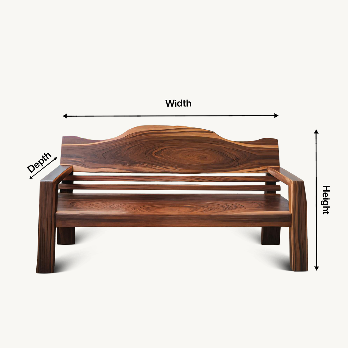 Rustic Outdoor Wooden Bench With Curved Backrest For Garden Or Porch