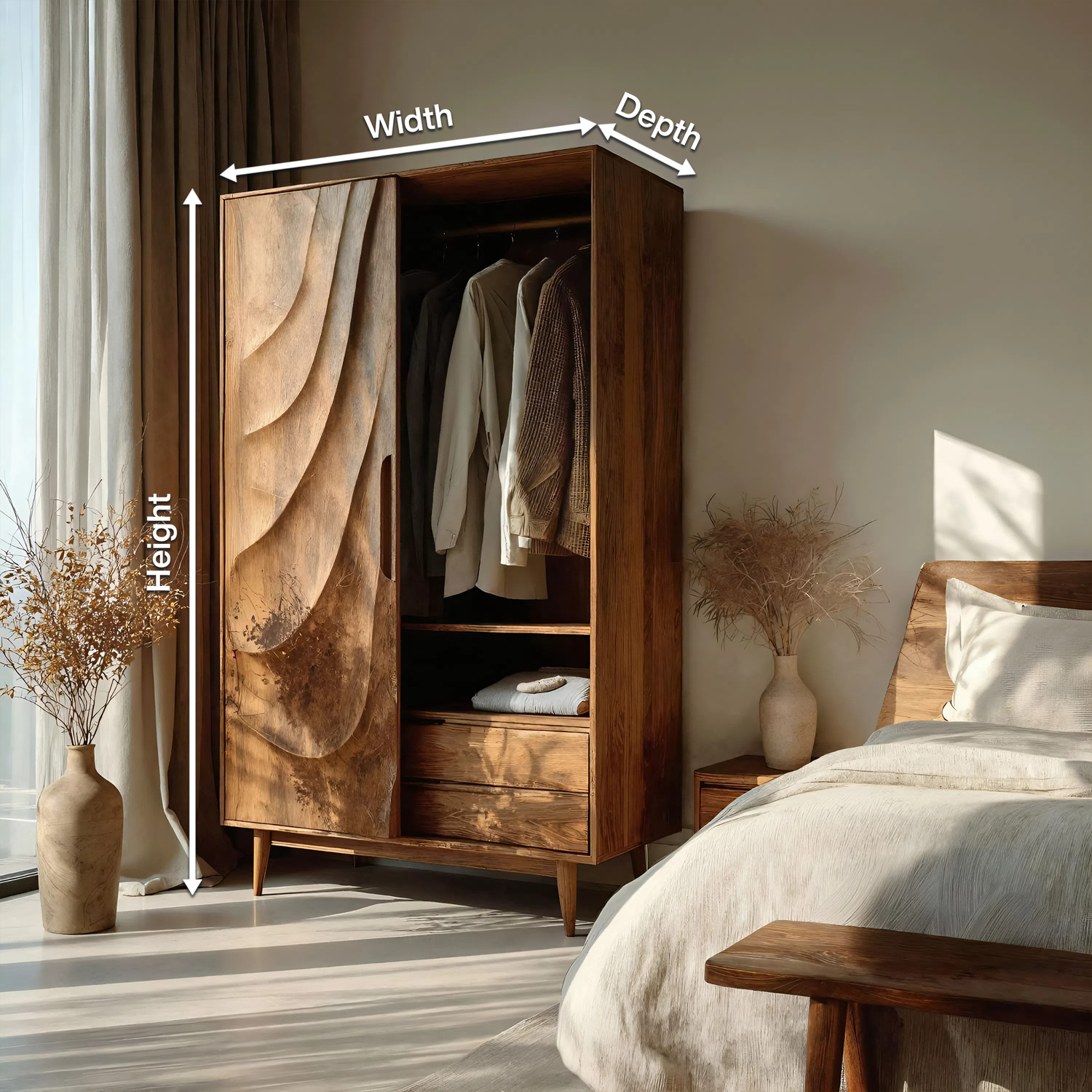 Modern Sculptural Wardrobe With Wave Doors For Bedroom