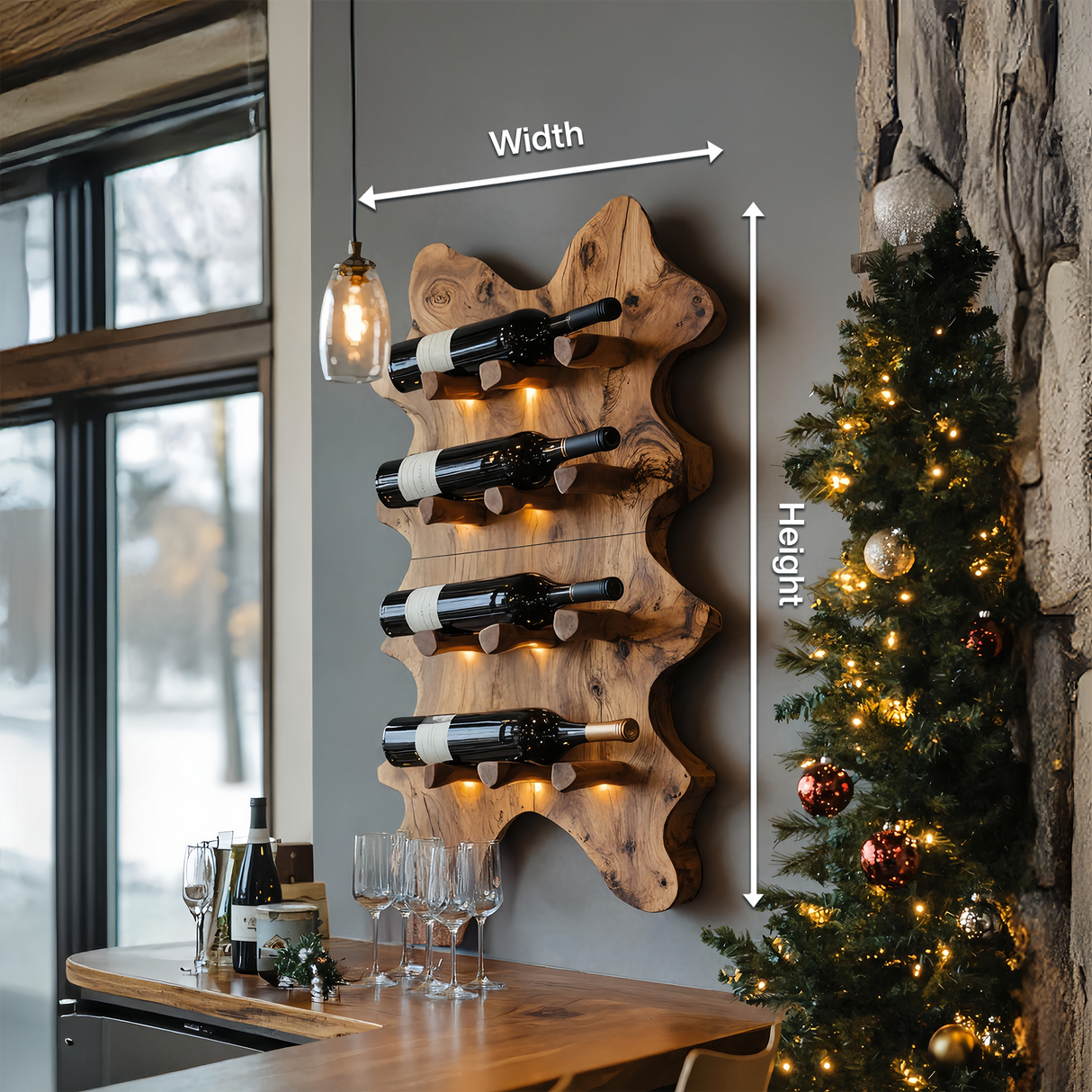 Rustic Live Edge Wall Wine Rack For Cozy Dining Rooms