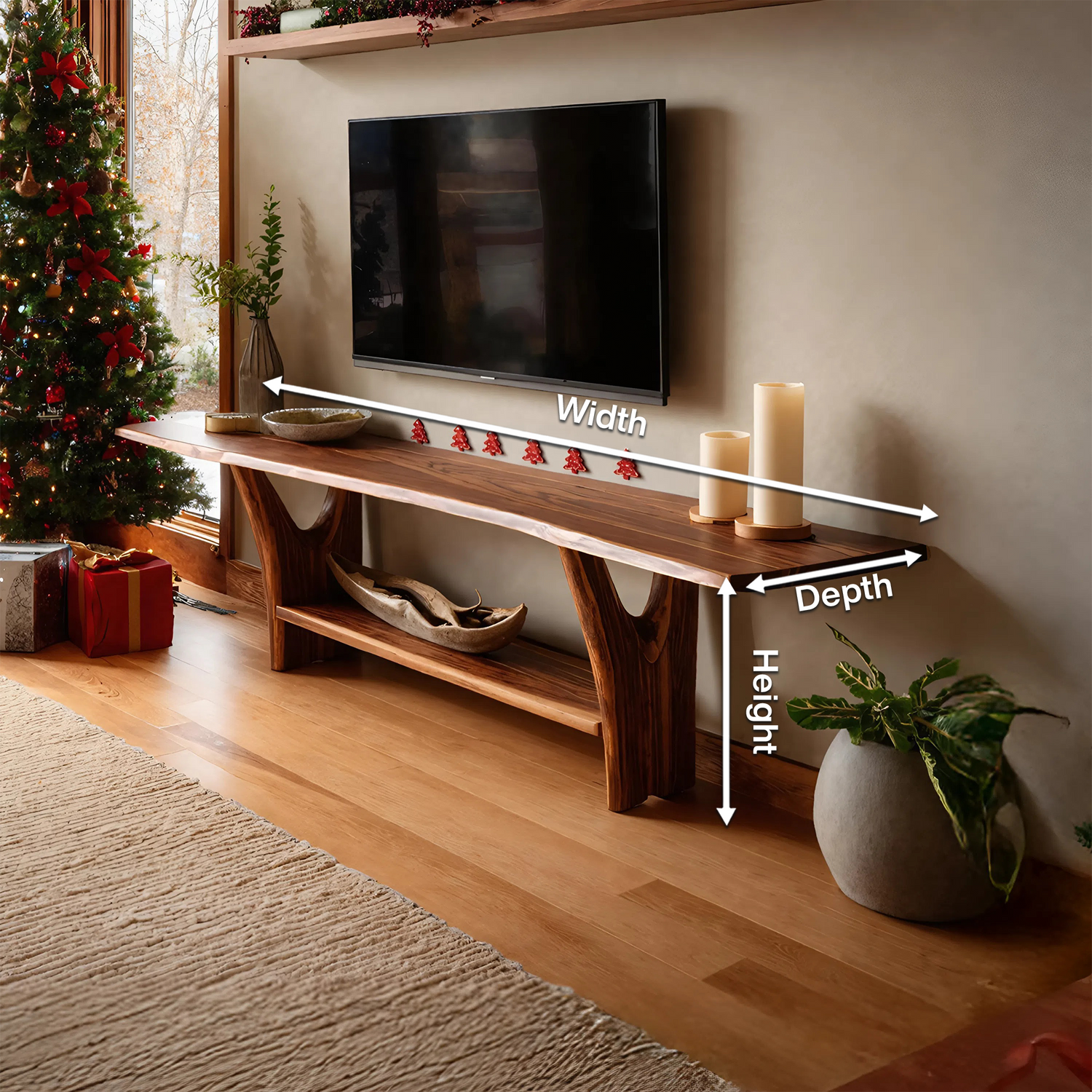 Modern Live Edge Wooden TV Console For Holiday Bedroom Furniture