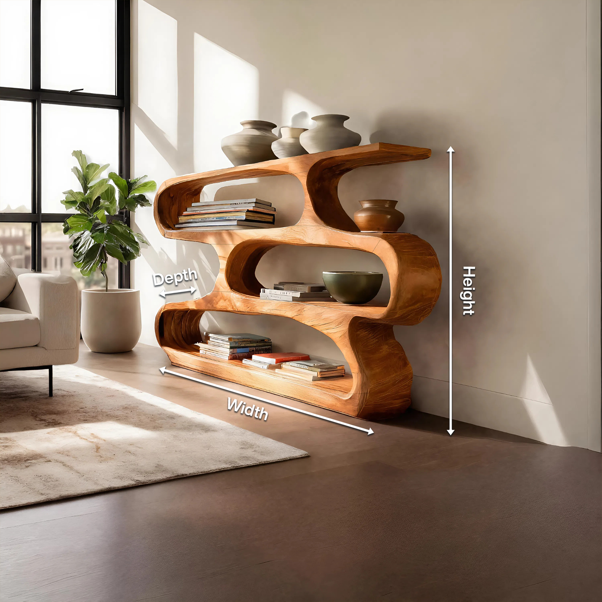 Modern Curved Bookcase For Minimalist Living Room Decor