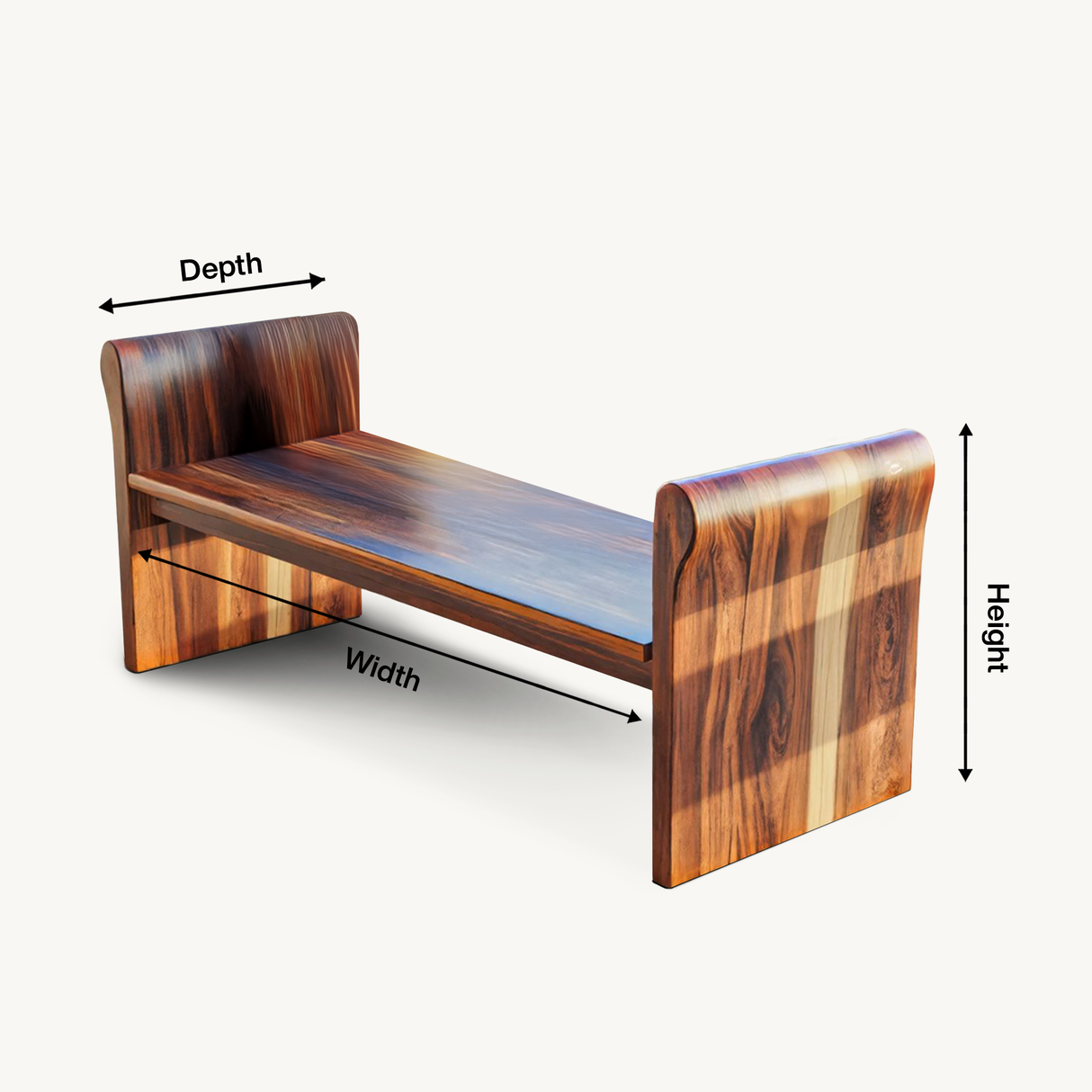 Contemporary Wood Bench With Rounded Armrests For Porch Or Garden